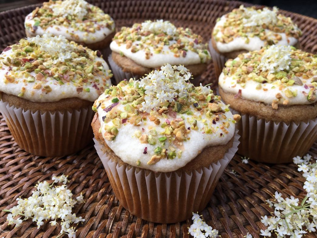 Elderflower & Pistachio Muffins with Lemon Curd