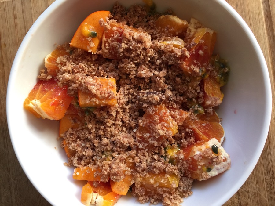 fruit with sesame date crumble
