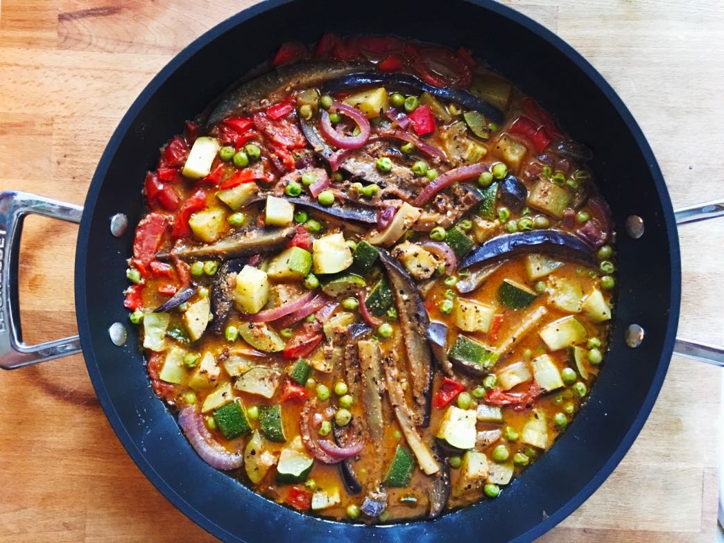 Aubergine, courgette, peppers and bean paste