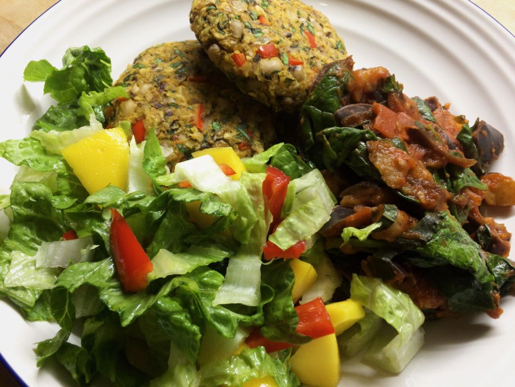 sweet potato blackeye flat leaf parsely basil bean burger meal